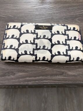 kate spade Navy and White Bear Print Zip Wallet